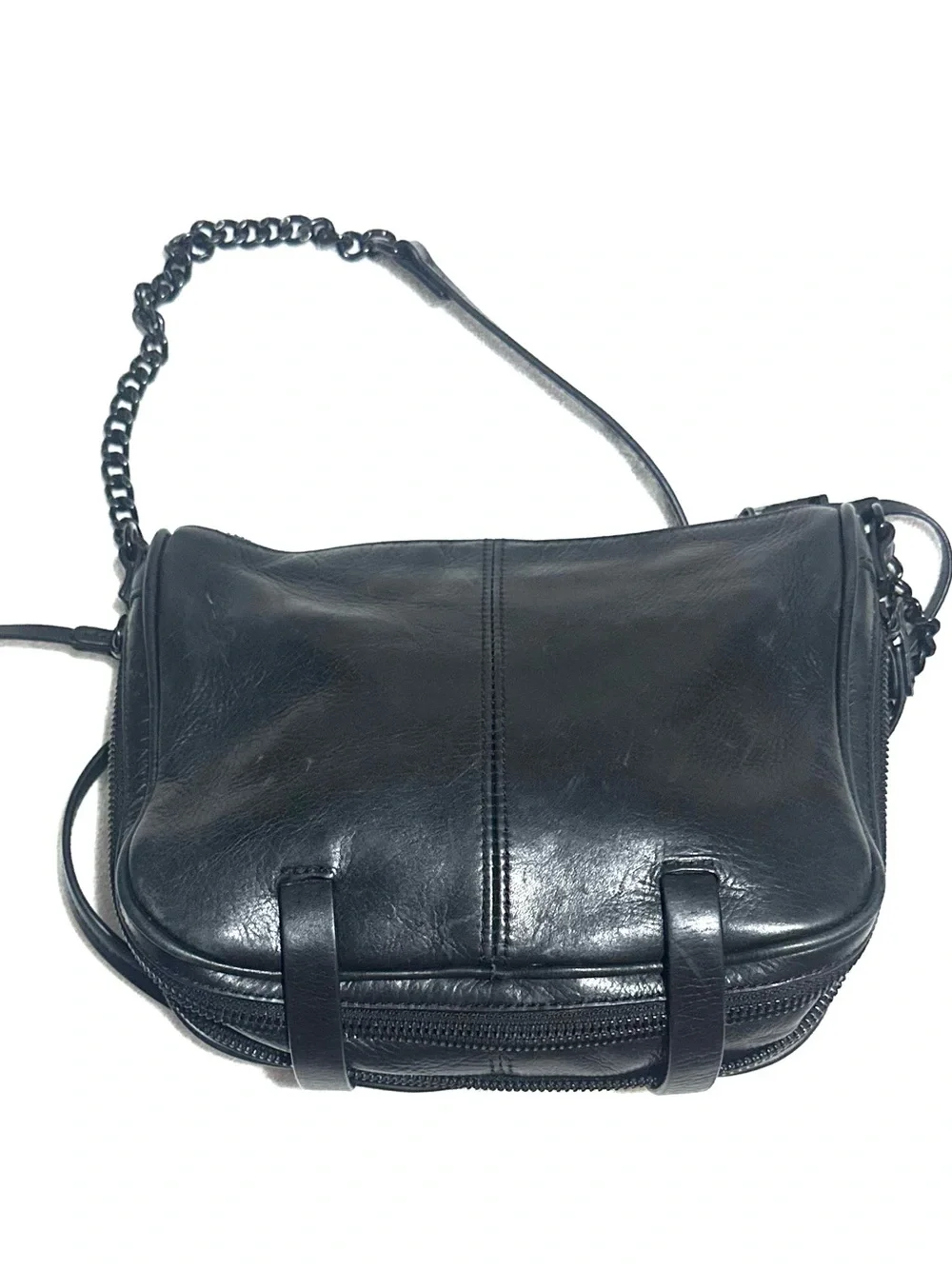 Woven Front Black Leather Crossbody Bag